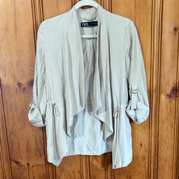 Zara Lightweight Cinch Waist Quarter Sleeve Waterfall Open Front Jacket -Size XS - Picture 5 of 12